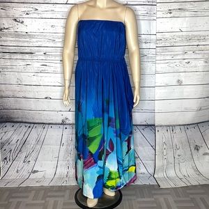 Lane Bryant Size 26/28 Tropical Floral Print Ruffle Strapless Maxi Dress